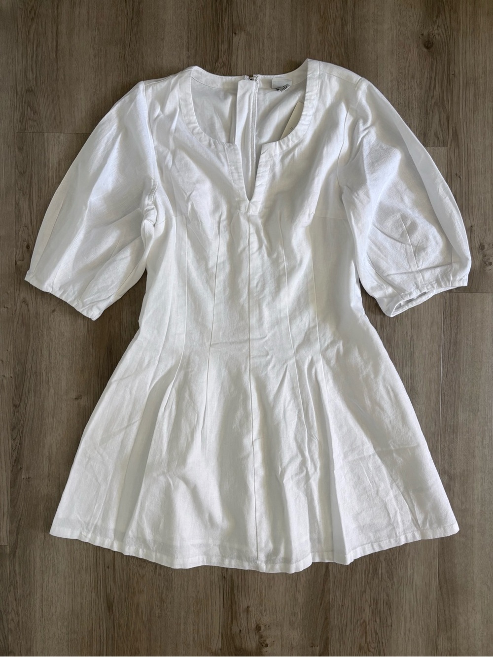 Cotton Linen Puff Sleeve Pleated Minidress Women’s 12 White A New Day
